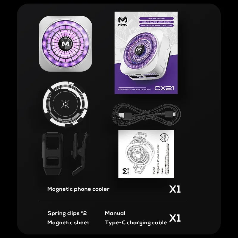 MEMO CX21 Phone Cooler 9V/2A Semiconductor Cooling Fan Radiator Silent Magnetic